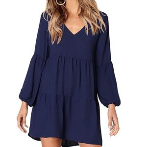 Navy Blue Long Sleeve Mini Dress